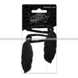 BARRETTE - Plume noire x 2