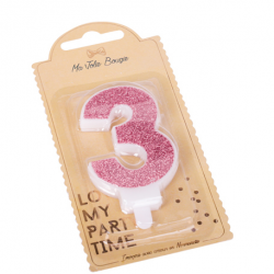 BOUGIE - Chiffre 3 rose...