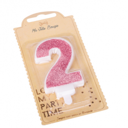 BOUGIE - Chiffre 2 rose...