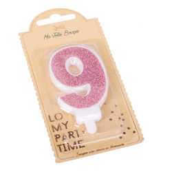 BOUGIE - Chiffre 9 rose...