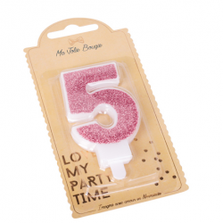 BOUGIE - Chiffre 5 rose...
