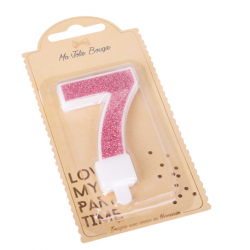 BOUGIE - Chiffre 7 rose...