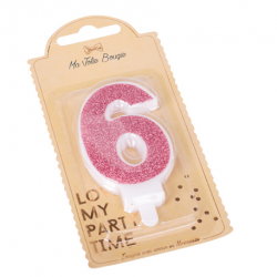 BOUGIE - Chiffre 6 rose...