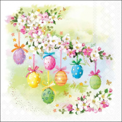 SERVIETTE - Fleurs et œufs...